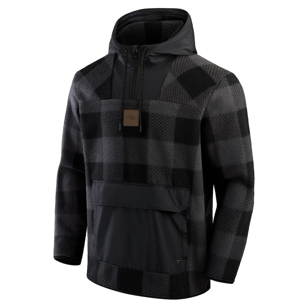 Baltimore Ravens Elements Plaid Polar Fleece Quarter-Zip Hoodie - Black - Fanatics