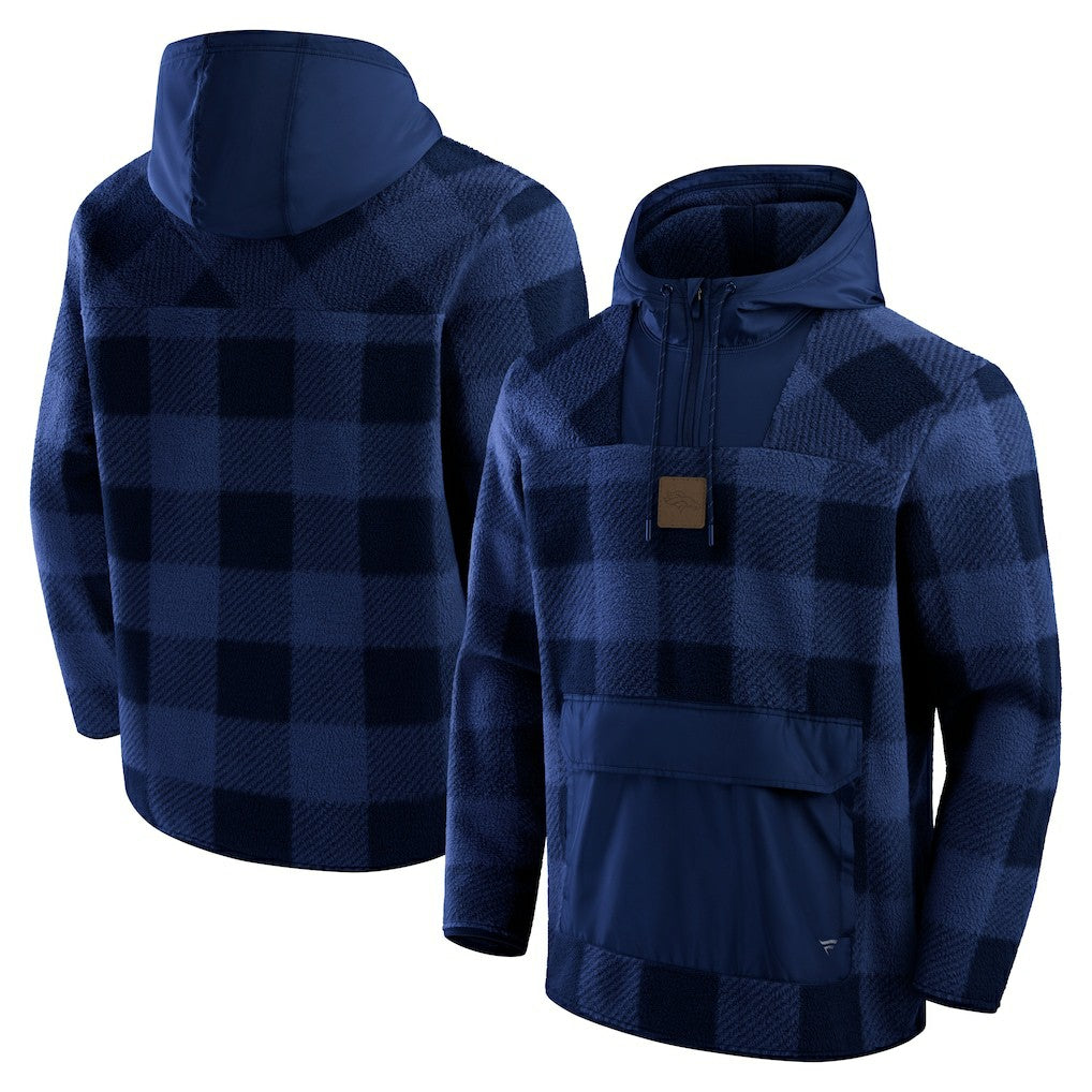 Denver Broncos Elements Plaid Polar Fleece Quarter-Zip Hoodie - Navy - Fanatics
