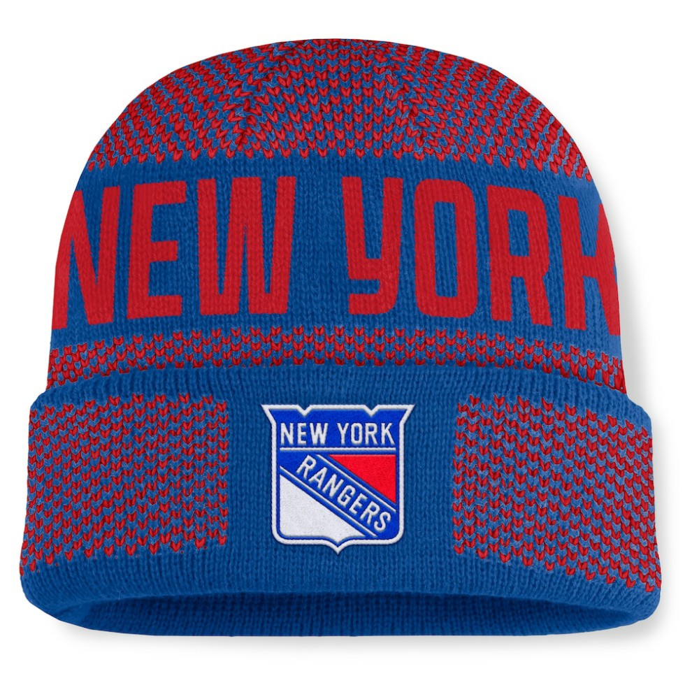 New York Rangers Fanatics Fundamentals Shelter Cuffed Knit Hat - Blue/Red | Fanatics online