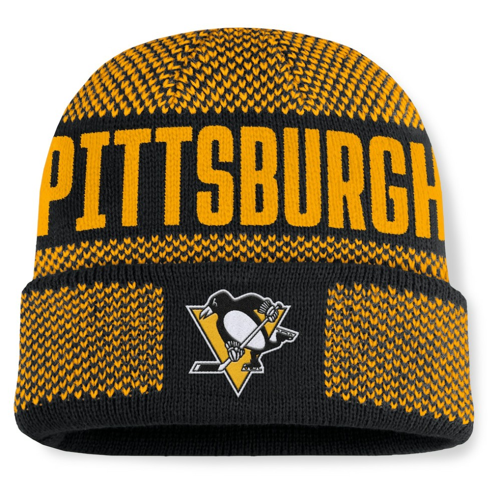 Pittsburgh Penguins Fanatics Fundamentals Shelter Cuffed Knit Hat - Black/Gold | Fanatics online