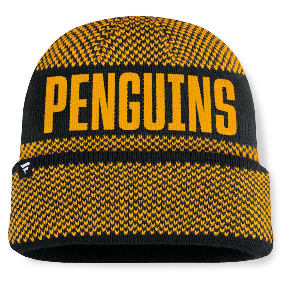 Pittsburgh Penguins Fanatics Fundamentals Shelter Cuffed Knit Hat - Black/Gold | Fanatics online