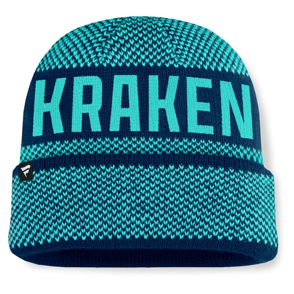 Seattle Kraken Fanatics Fundamentals Shelter Cuffed Knit Hat - Deep Sea Blue/Light Blue | Fanatics Clearance