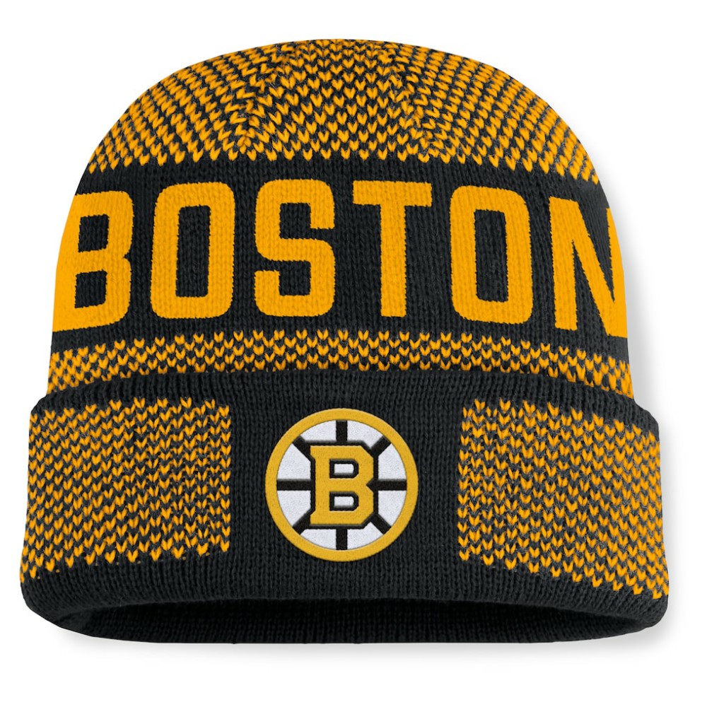 Boston Bruins Fanatics Fundamentals Shelter Cuffed Knit Hat - Black/Gold | Fanatics online