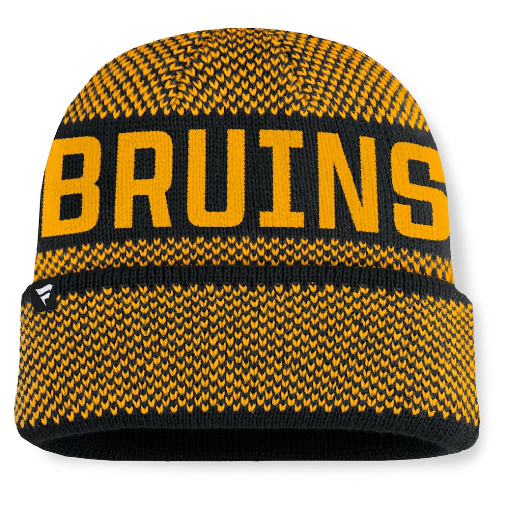 Boston Bruins Fanatics Fundamentals Shelter Cuffed Knit Hat - Black/Gold | Fanatics online