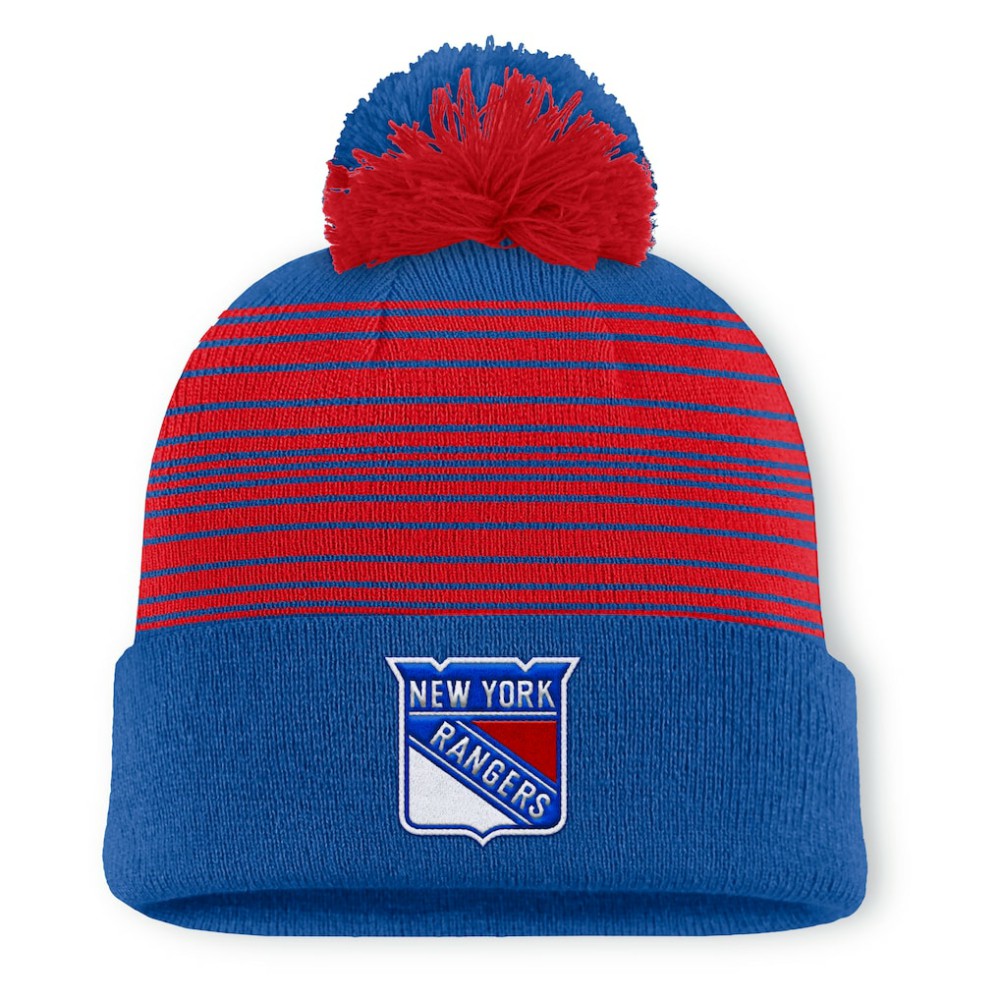 New York Rangers Fanatics Fundamental Spirit Cuffed Pom Knit Hat - Blue | Fanatics Clearance