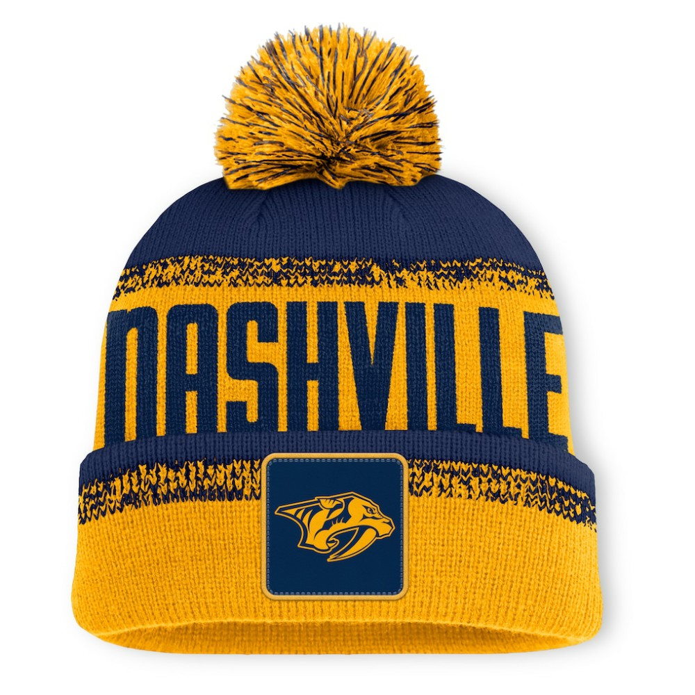 Nashville Predators Fanatics Fundamentals Thrive Cuffed Knit Hat with Pom - Gold/Navy | Fanatics Clearance