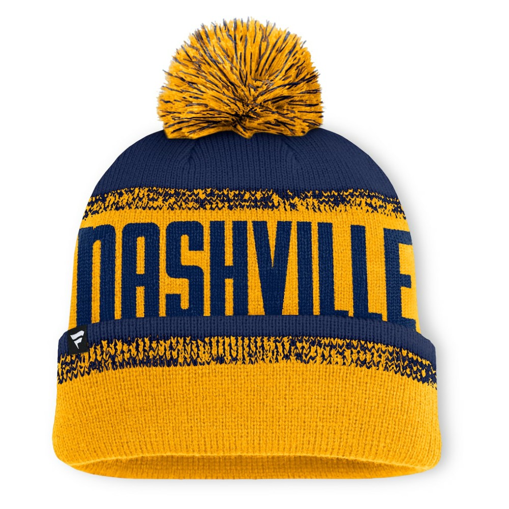 Nashville Predators Fanatics Fundamentals Thrive Cuffed Knit Hat with Pom - Gold/Navy | Fanatics Clearance