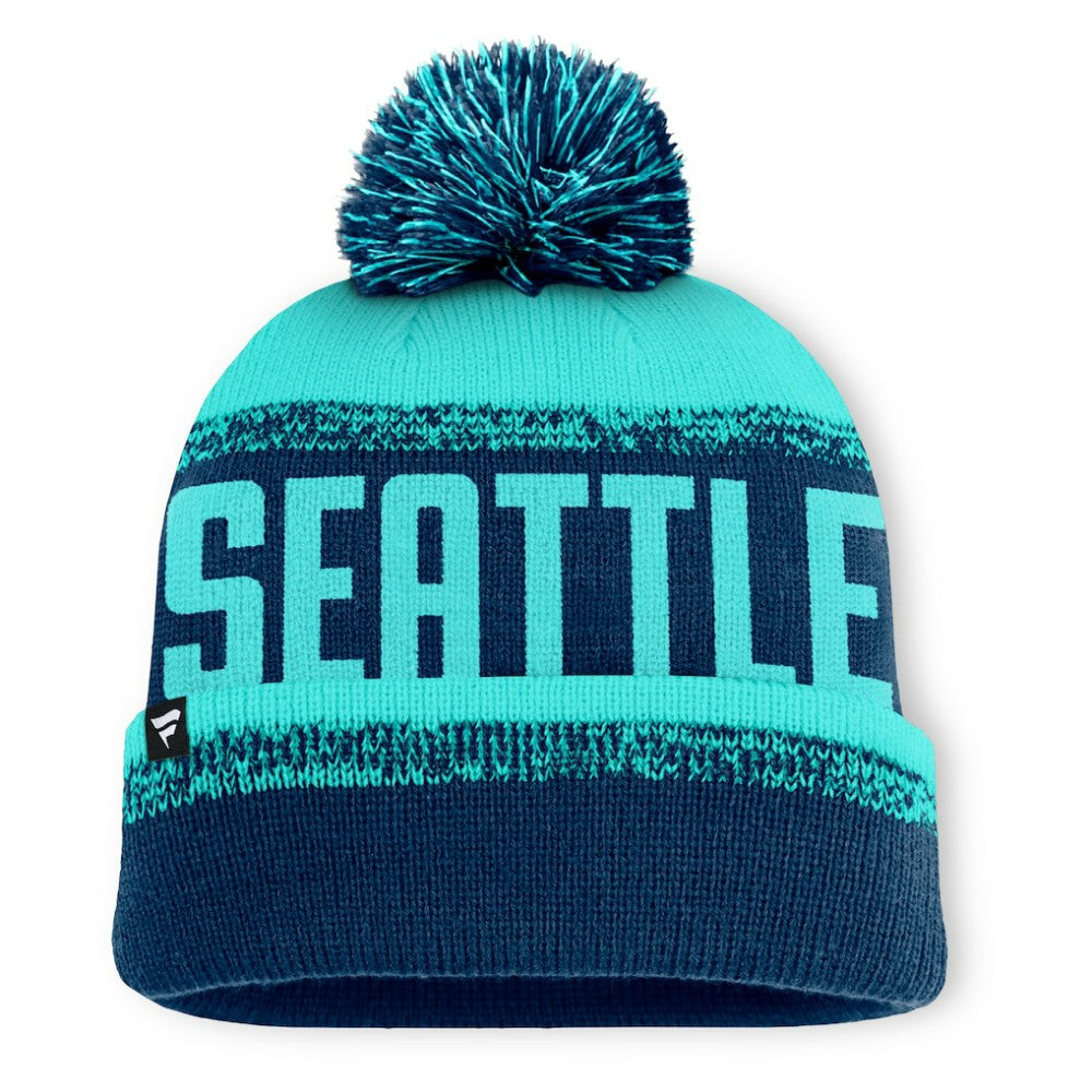 Seattle Kraken Fanatics Fundamentals Thrive Cuffed Knit Hat with Pom - Deep Sea Blue/Light Blue | Fanatics online