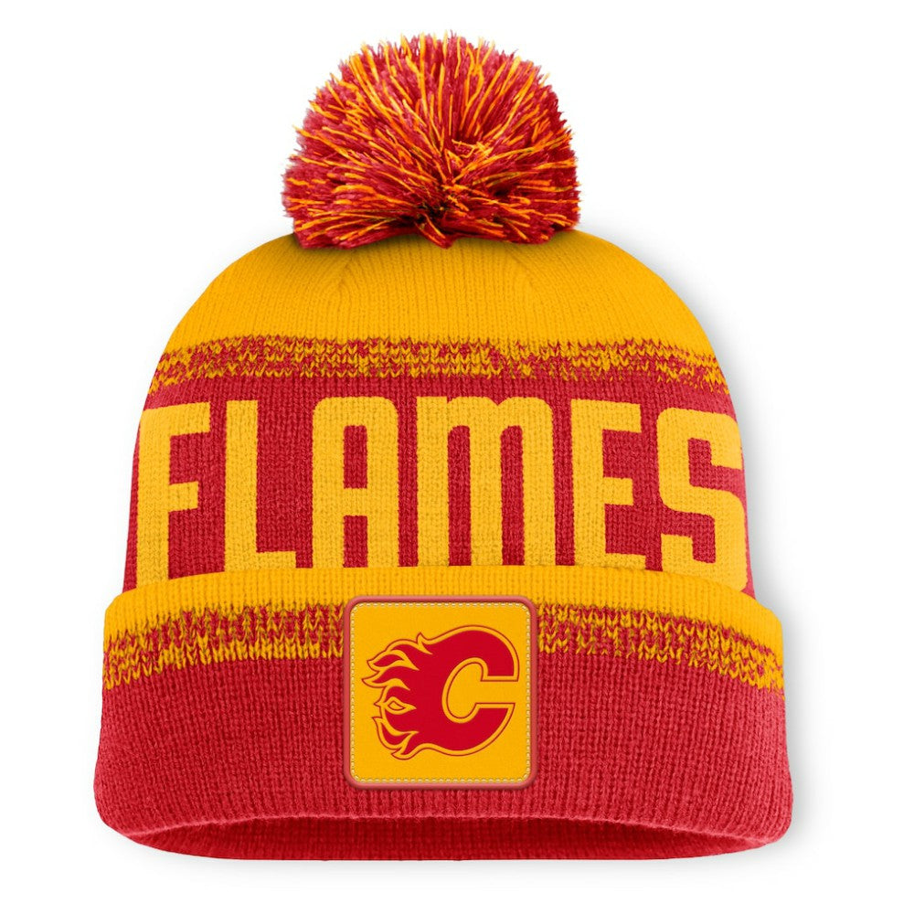 Calgary Flames Fanatics Fundamentals Thrive Cuffed Knit Hat with Pom - Red/Gold | Fanatics near me
