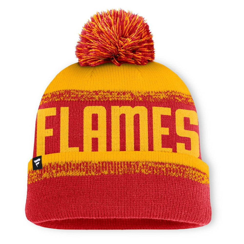 Calgary Flames Fanatics Fundamentals Thrive Cuffed Knit Hat with Pom - Red/Gold | Fanatics near me