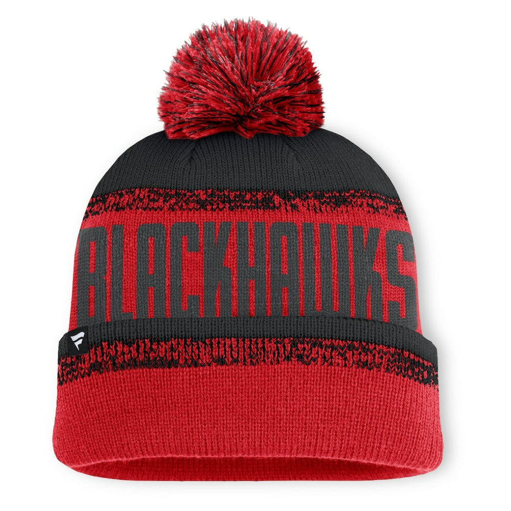 Chicago Blackhawks Fanatics Fundamentals Thrive Cuffed Knit Hat with Pom - Red/Black | Fanatics online