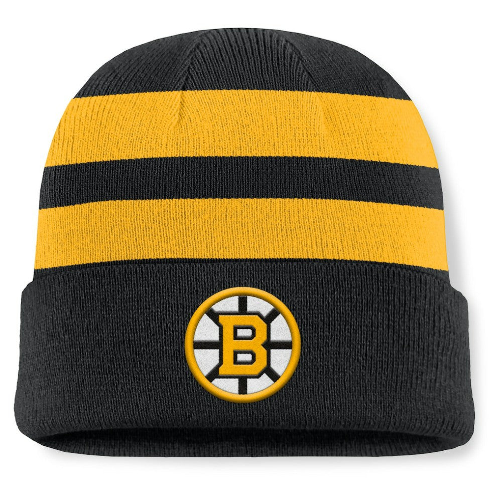 Boston Bruins Fanatics Fundamental Swipe Stripe Cuffed Knit Hat - Black/Gold | Fanatics online