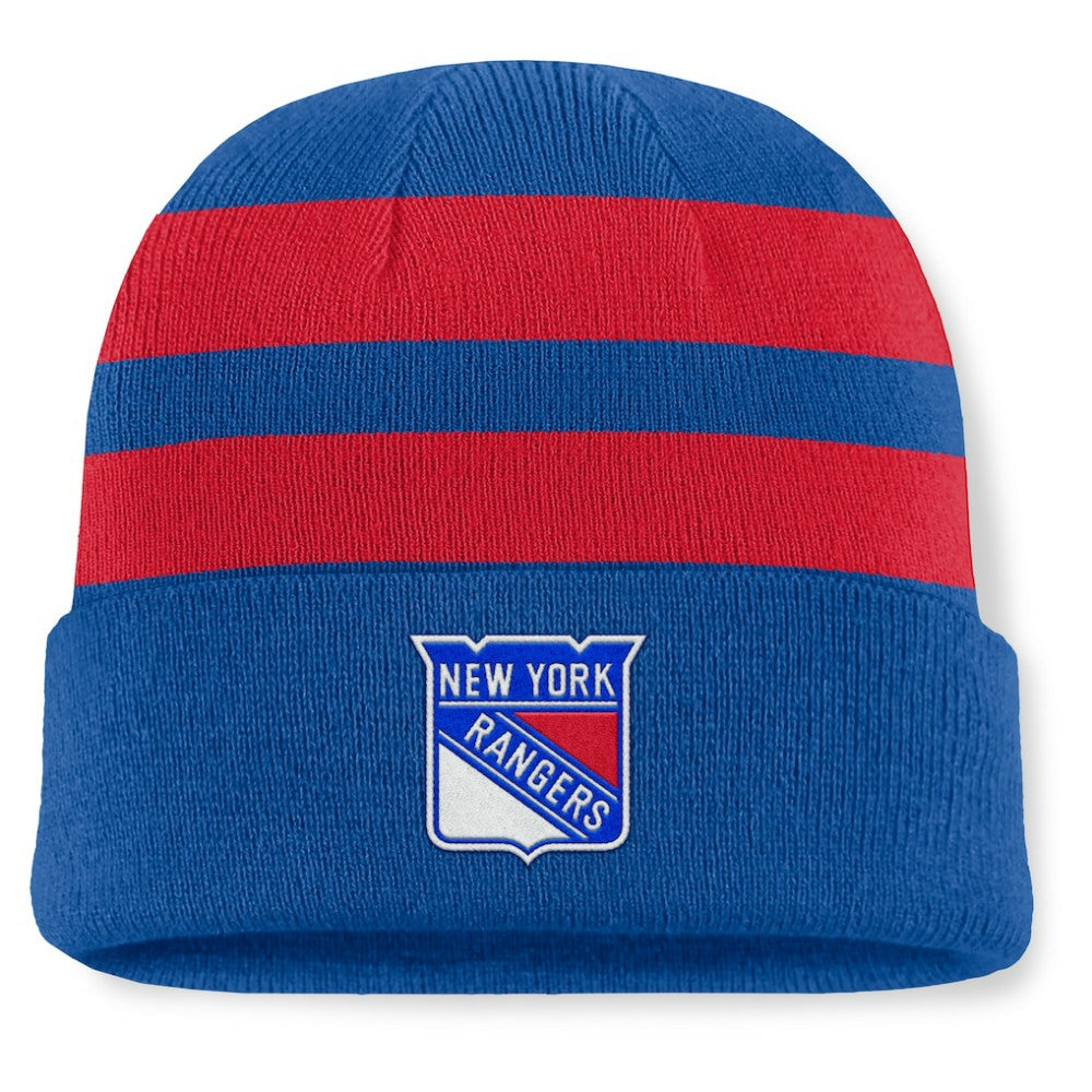 New York Rangers Fanatics Fundamental Swipe Stripe Cuffed Knit Hat - Blue/Red | Fanatics online