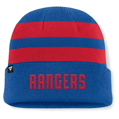 New York Rangers Fanatics Fundamental Swipe Stripe Cuffed Knit Hat - Blue/Red | Fanatics online