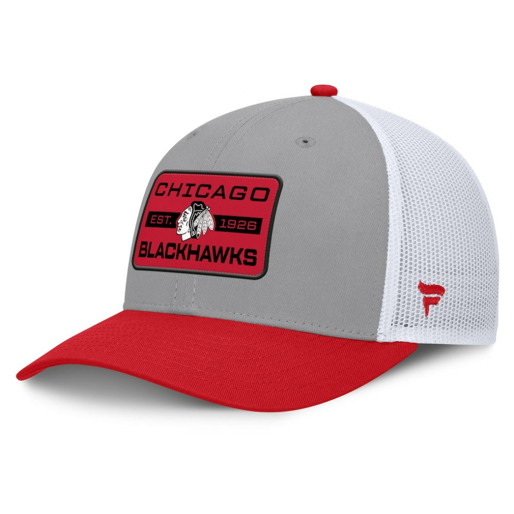 Chicago Blackhawks Fanatics Fundamental Adapt Trucker Adjustable Hat - Gray/Red | Fanatics near me