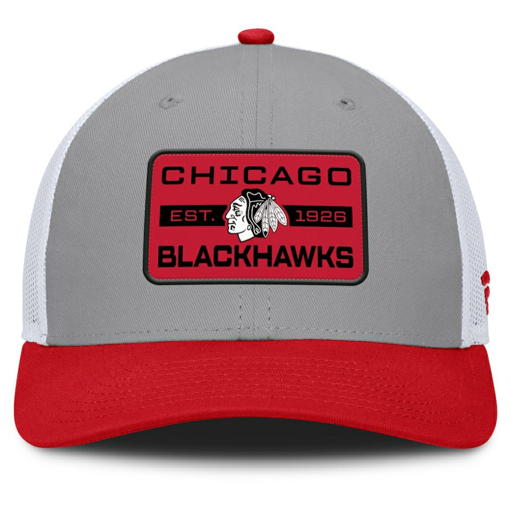 Chicago Blackhawks Fanatics Fundamental Adapt Trucker Adjustable Hat - Gray/Red | Fanatics near me