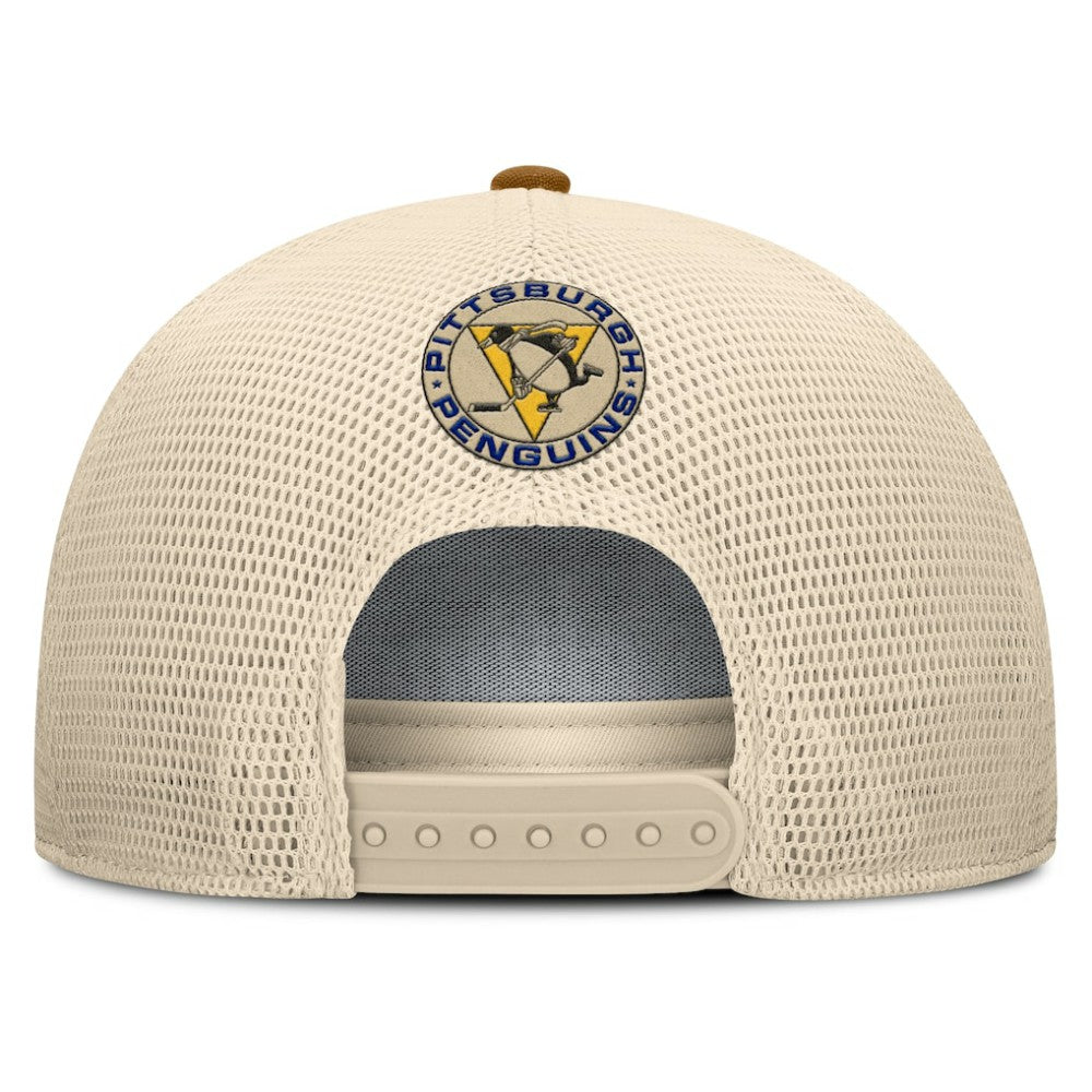 Pittsburgh Penguins Fanatics Heritage Fetch A-Frame Trucker Adjustable Hat - Brown/Cream | Fanatics online