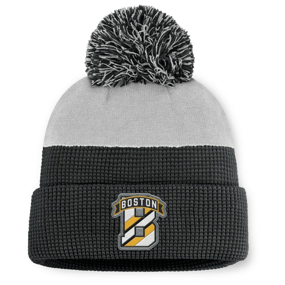 Boston Bruins Fanatics Authentic Pro Home Ice Cuffed Knit Hat with Pom - Black/Gray | Fanatics Lifestyle