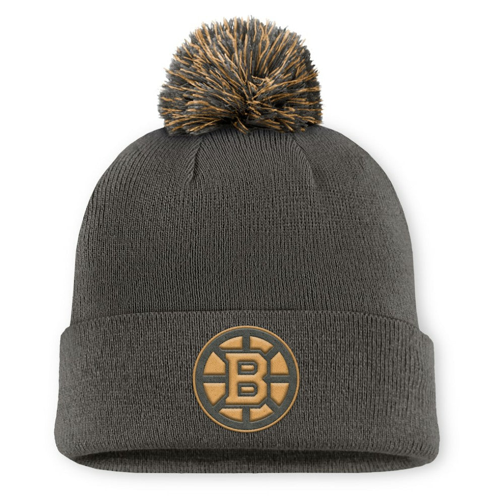 Boston Bruins Fanatics Authentic Pro Military Appreciation Cuffed Knit Hat with Pom - Charcoal | Fanatics Lifestyle
