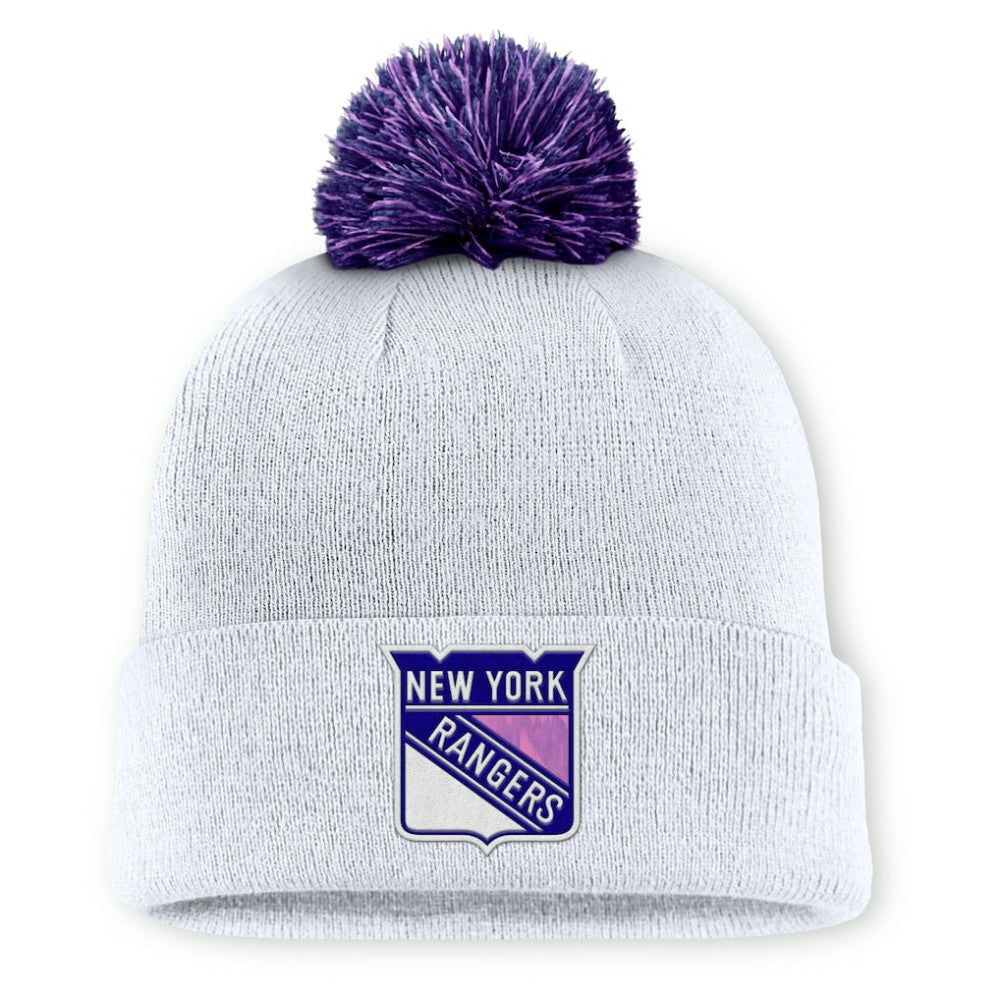 New York Rangers Fanatics Authentic Pro Hockey Fights Cancer Cuffed Knit Hat with Pom - White | Fanatics discount