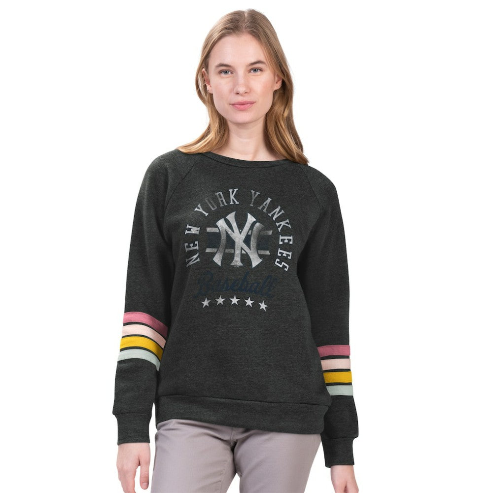 New York Yankees G-III 4Her by Carl Banks Women's Allana Stripe Pullover Sweatshirt Outlet