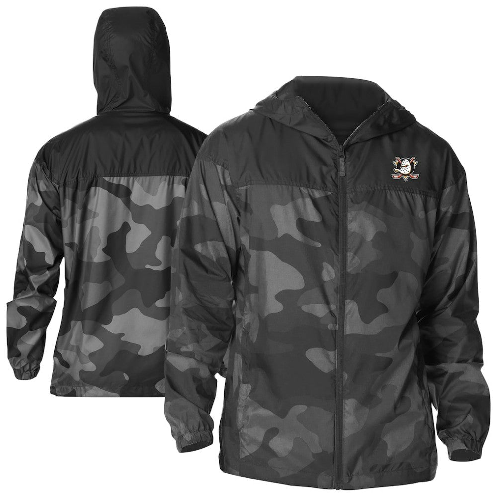 Anaheim Ducks Columbia Camo Flash Challenger Omni-Shade Full-Zip Hoodie Windbreaker - Black | NHL Clearance