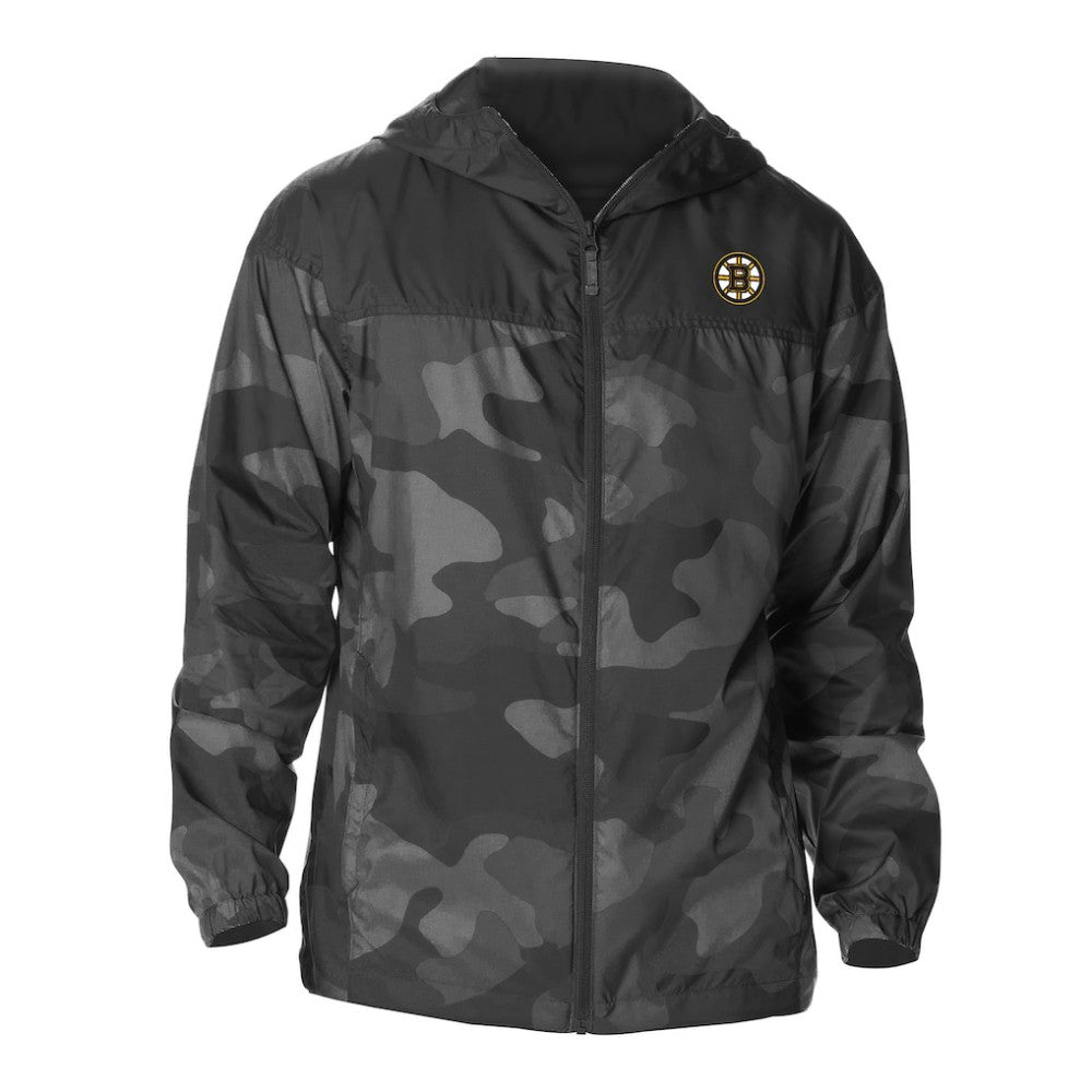 Boston Bruins Columbia Camo Flash Challenger Omni-Shade Full-Zip Hoodie Windbreaker - Black | NHL Lifestyle