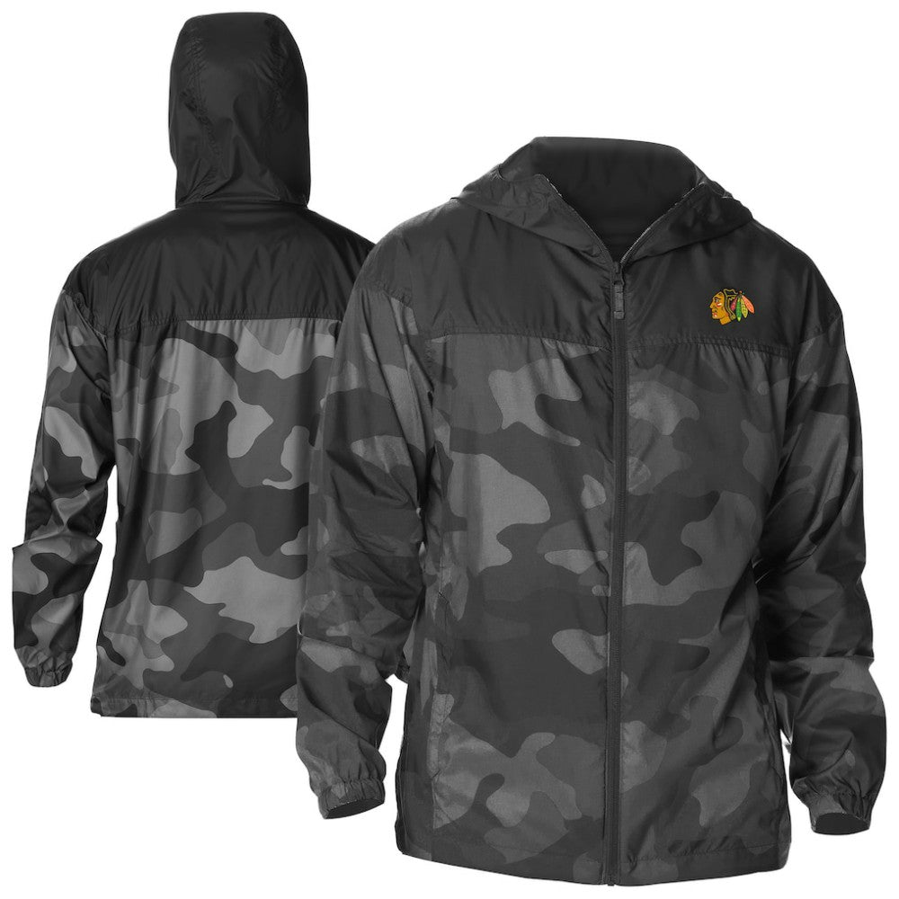 Chicago Blackhawks Columbia Camo Flash Challenger Omni-Shade Full-Zip Hoodie Windbreaker - Black | NHL online