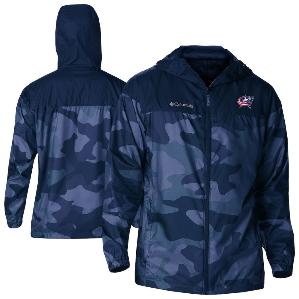 Columbus Blue Jackets Columbia Camo Flash Challenger Omni-Shade Full-Zip Hoodie Windbreaker - Navy | NHL on sale