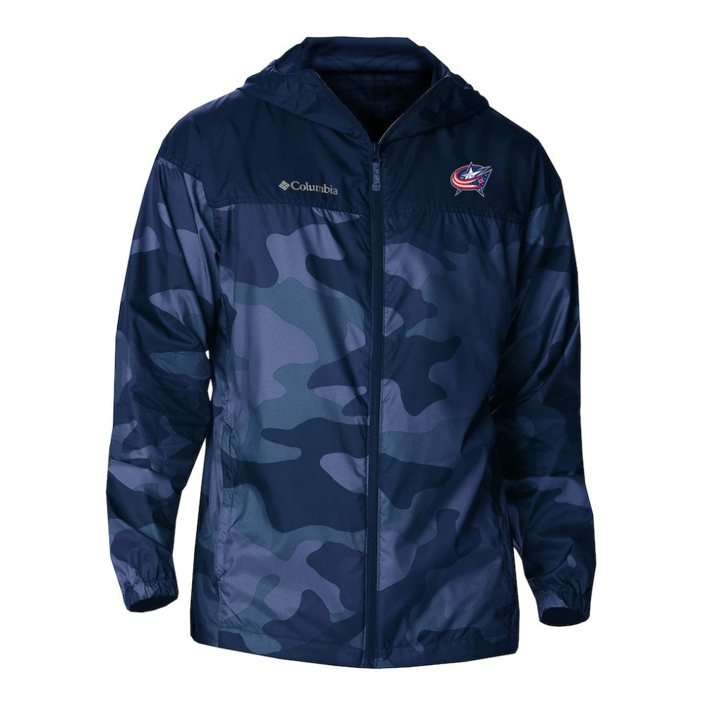Columbus Blue Jackets Columbia Camo Flash Challenger Omni-Shade Full-Zip Hoodie Windbreaker - Navy | NHL on sale