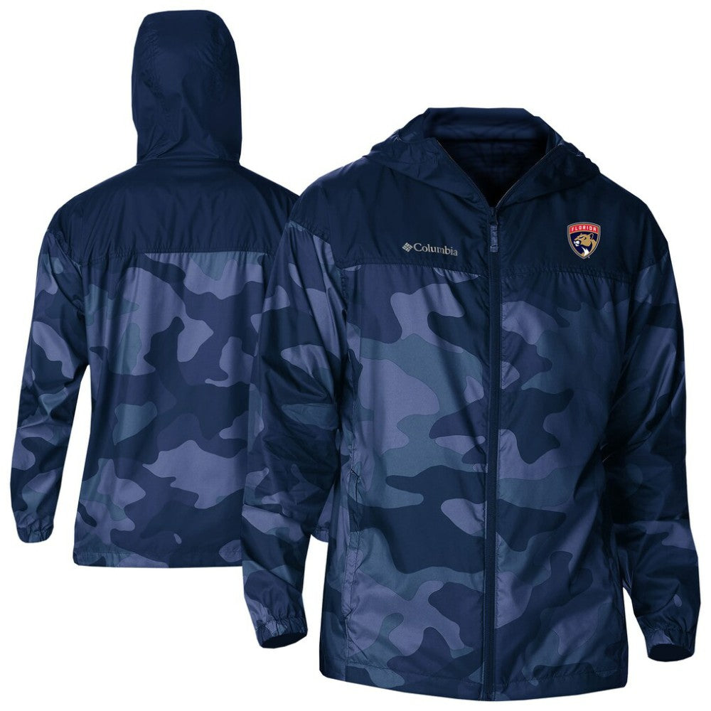 Florida Panthers Columbia Camo Flash Challenger Omni-Shade Full-Zip Hoodie Windbreaker - Navy | NHL Lifestyle