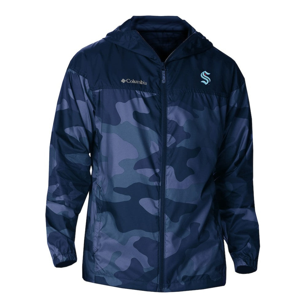 Seattle Kraken Columbia Camo Flash Challenger Omni-Shade Full-Zip Hoodie Windbreaker - Navy | NHL sale