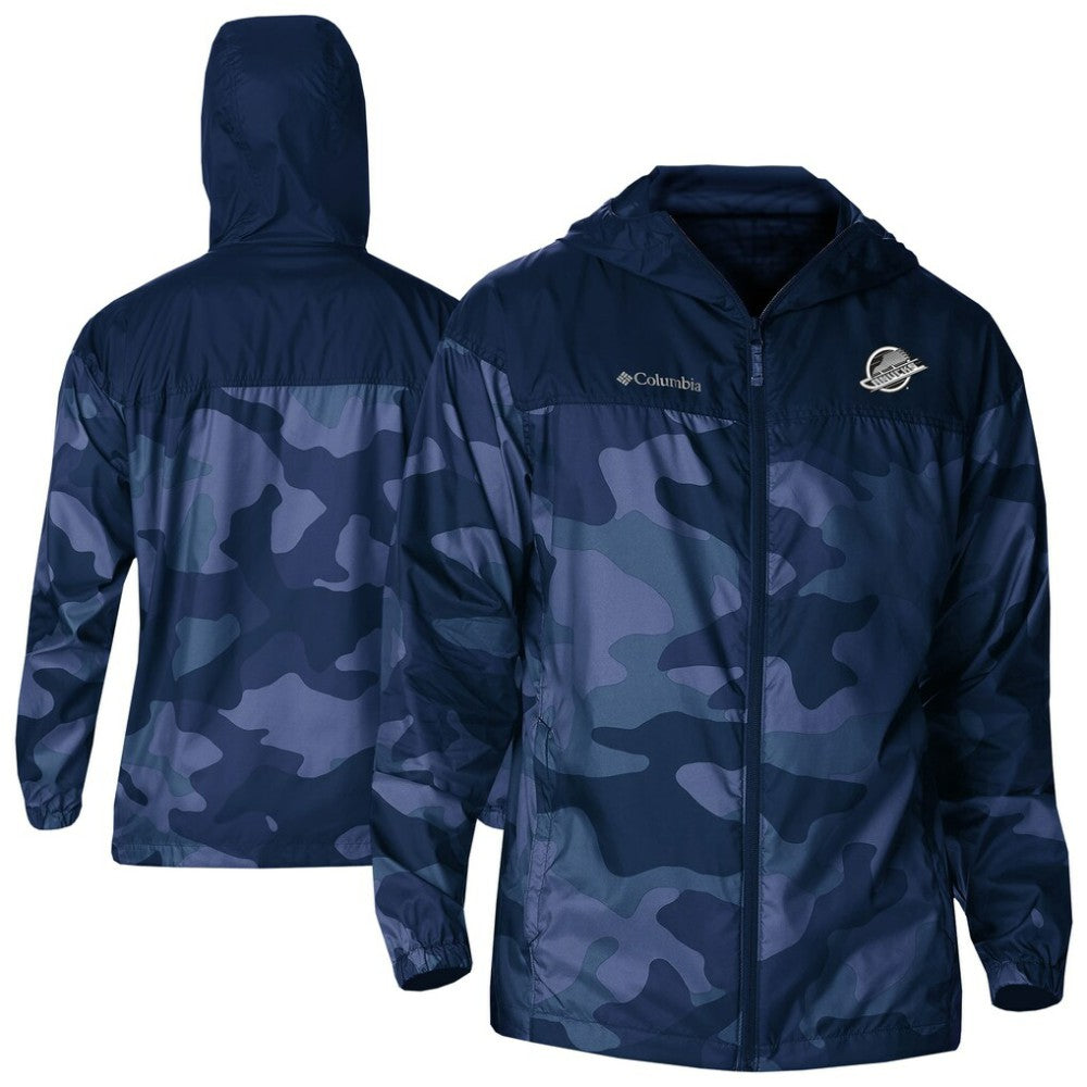 Vancouver Canucks Columbia Camo Flash Challenger Omni-Shade Full-Zip Hoodie Windbreaker - Navy | NHL Lifestyle