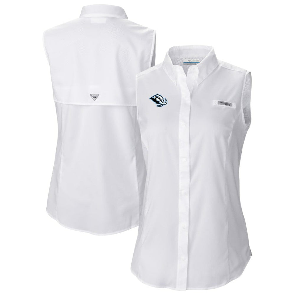 Utah Mammoth Columbia Women's Tamiami Omni-Shade Sleeveless Button-Up Shirt - White | NHL Clearance