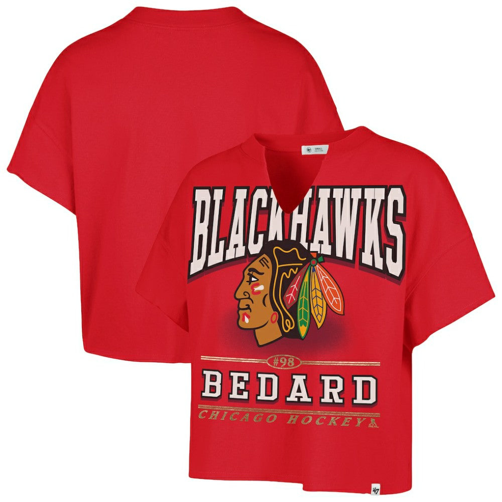 Connor Bedard Chicago Blackhawks '47 Women's Elation Name & Number Oversized Notch Neck T-Shirt - Red | 47 brand near me
