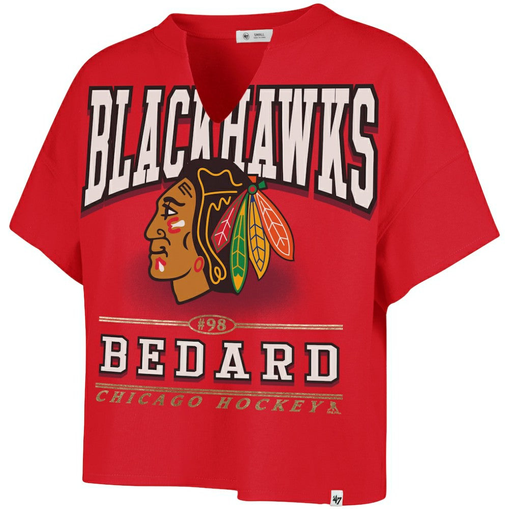 Connor Bedard Chicago Blackhawks '47 Women's Elation Name & Number Oversized Notch Neck T-Shirt - Red | 47 brand near me