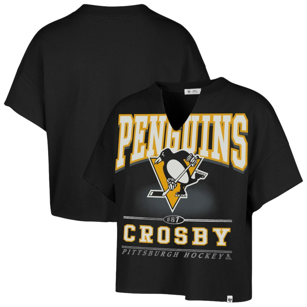 Sidney Crosby Pittsburgh Penguins '47 Women's Elation Name & Number Oversized Notch Neck T-Shirt - Black | 47 brand on sale