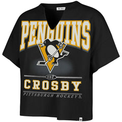 Sidney Crosby Pittsburgh Penguins '47 Women's Elation Name & Number Oversized Notch Neck T-Shirt - Black | 47 brand on sale