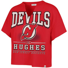 Jack Hughes New Jersey Devils '47 Women's Elation Name & Number Oversized Notch Neck T-Shirt - Red | 47 brand on sale
