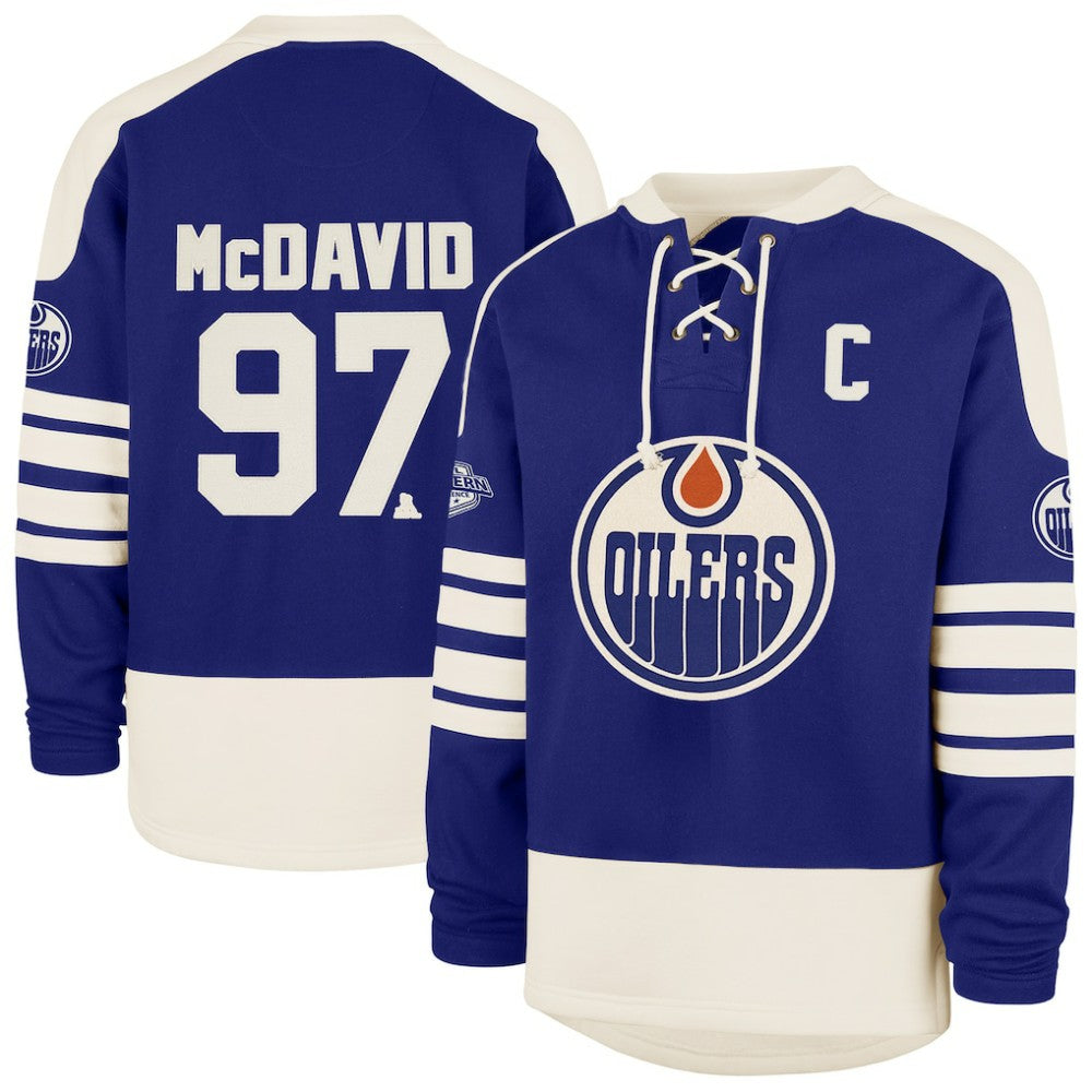 Connor McDavid Edmonton Oilers '47 Player Name & Number Sweep Check Eternal Lacer Sweatshirt - Royal | 47 brand sale