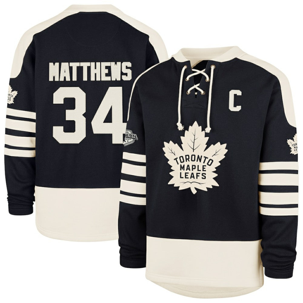 Auston Matthews Toronto Maple Leafs '47 Player Name & Number Sweep Check Eternal Lacer Sweatshirt - Navy | 47 brand Lifestyle
