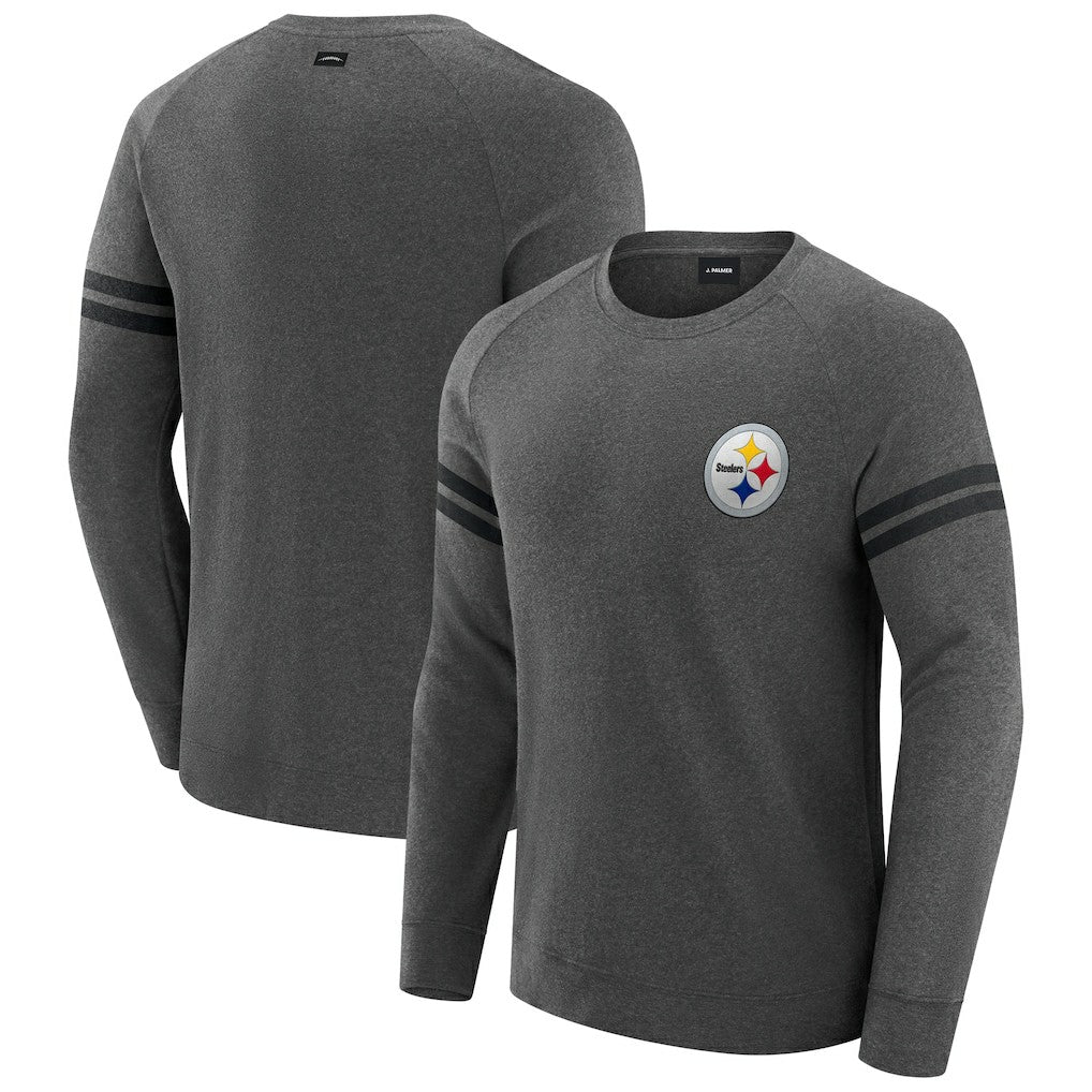 Pittsburgh Steelers J. Palmer Players Lounge Raglan Tri-Blend Sweatshirt - Dark Heather Gray - NFL