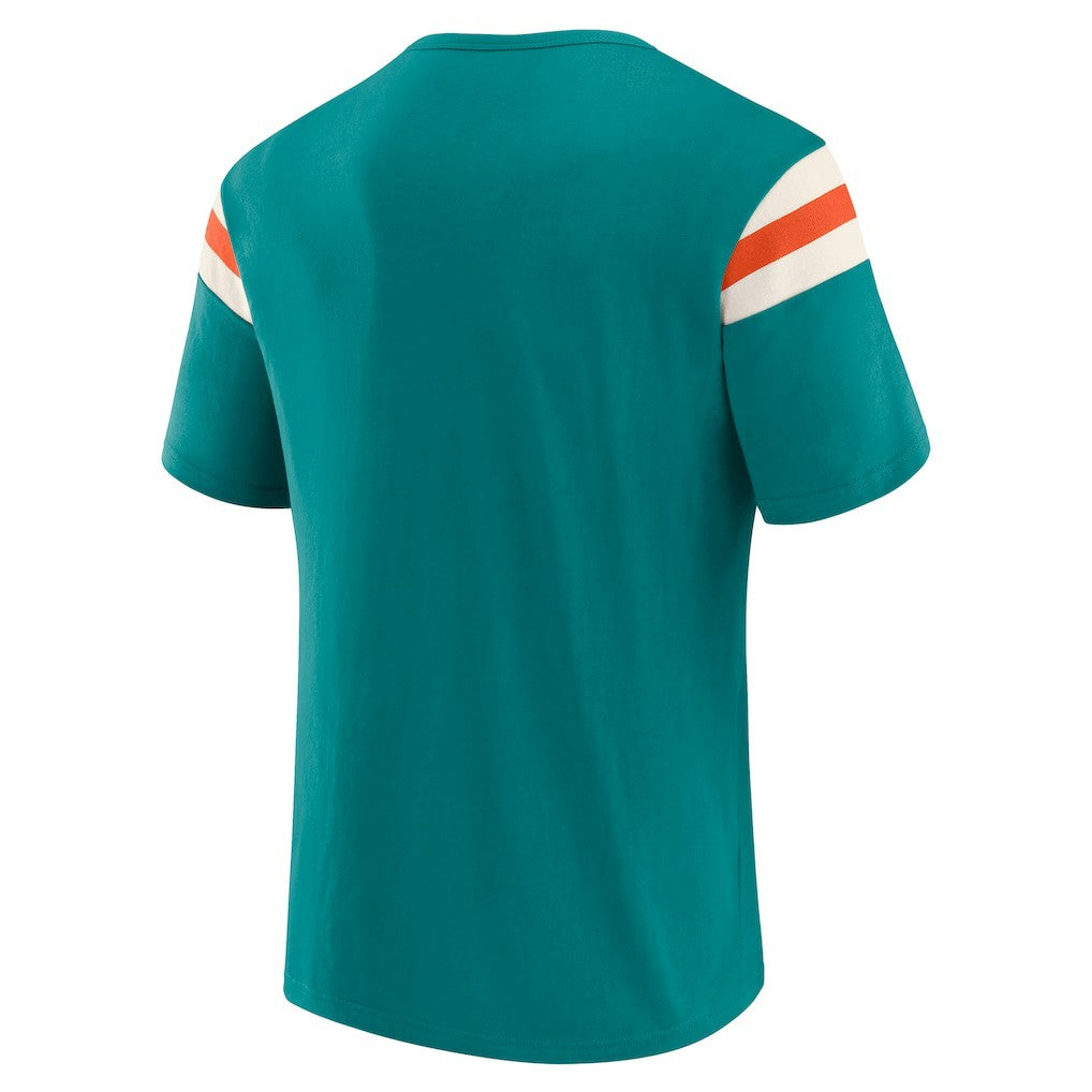 Miami Dolphins Darius Rucker Collection Distressed Throwback Shoulder Stripe T-Shirt - Aqua - Fanatics
