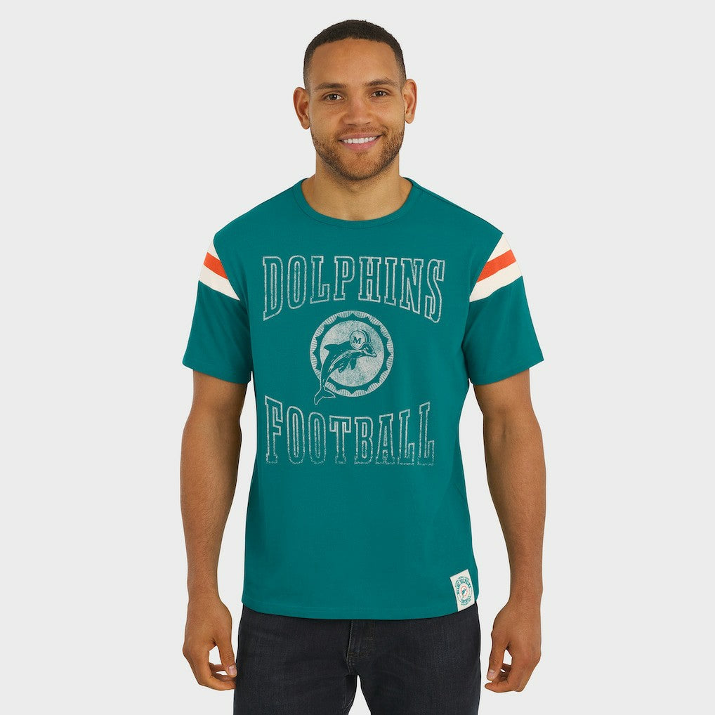 Miami Dolphins Darius Rucker Collection Distressed Throwback Shoulder Stripe T-Shirt - Aqua - Fanatics