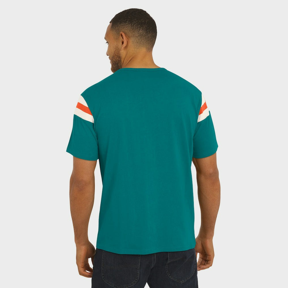 Miami Dolphins Darius Rucker Collection Distressed Throwback Shoulder Stripe T-Shirt - Aqua - Fanatics
