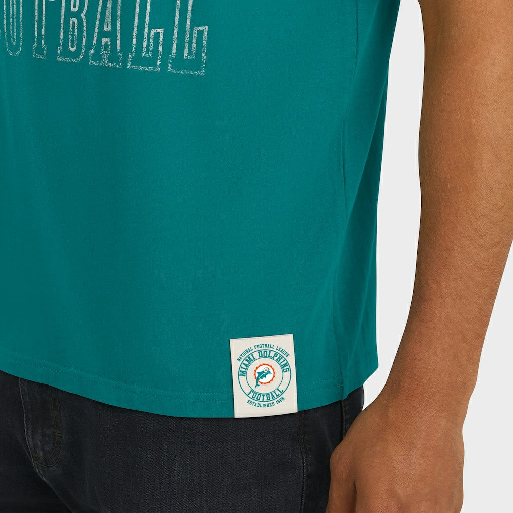Miami Dolphins Darius Rucker Collection Distressed Throwback Shoulder Stripe T-Shirt - Aqua - Fanatics