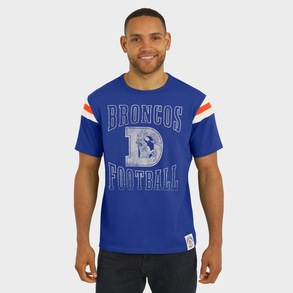 Denver Broncos Darius Rucker Collection Distressed Throwback Shoulder Stripe T-Shirt - Royal - Fanatics