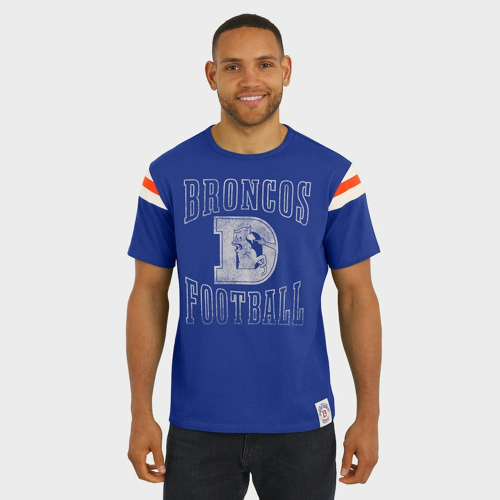 Denver Broncos Darius Rucker Collection Distressed Throwback Shoulder Stripe T-Shirt - Royal - Fanatics