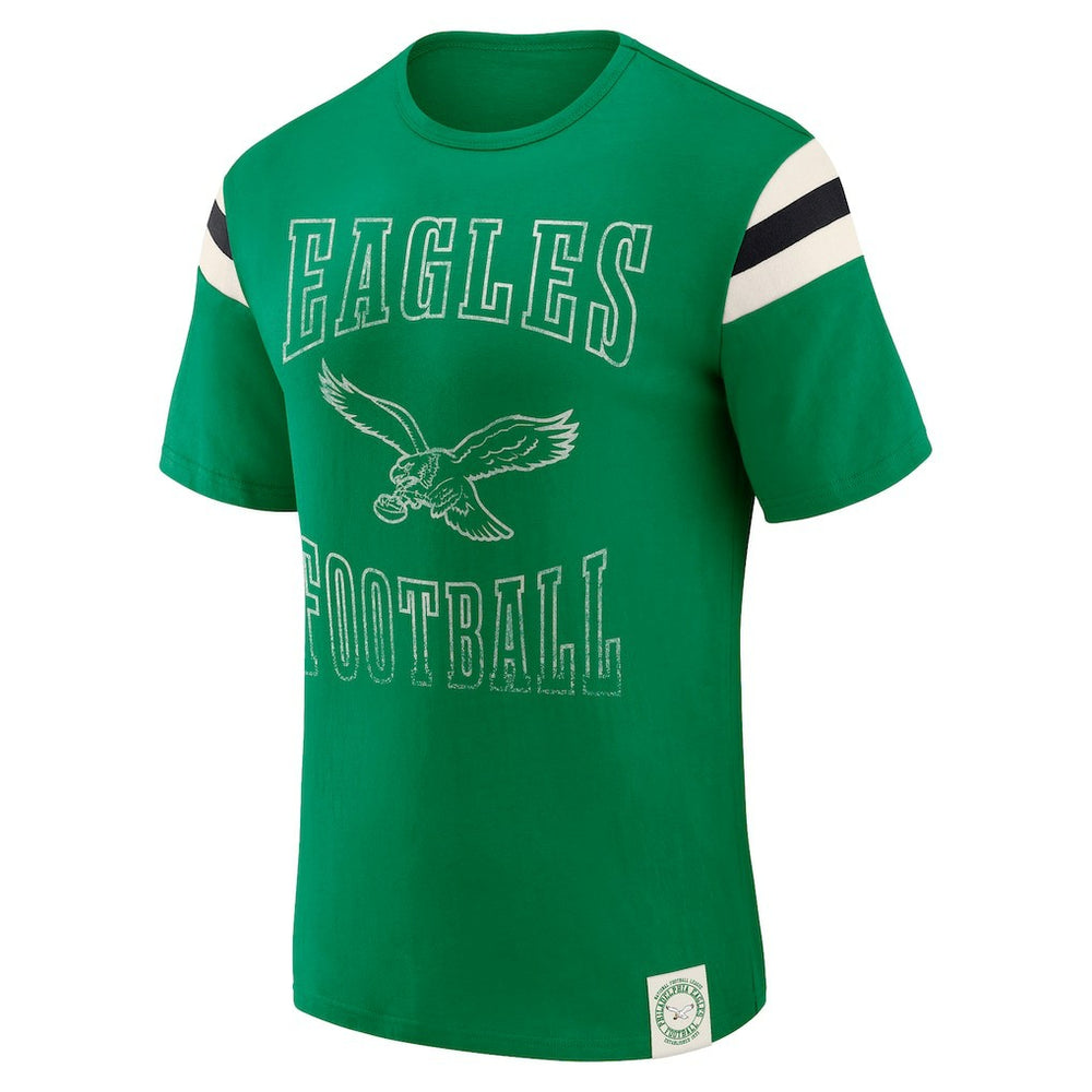 Philadelphia Eagles Darius Rucker Collection Distressed Throwback Shoulder Stripe T-Shirt - Kelly Green - Fanatics