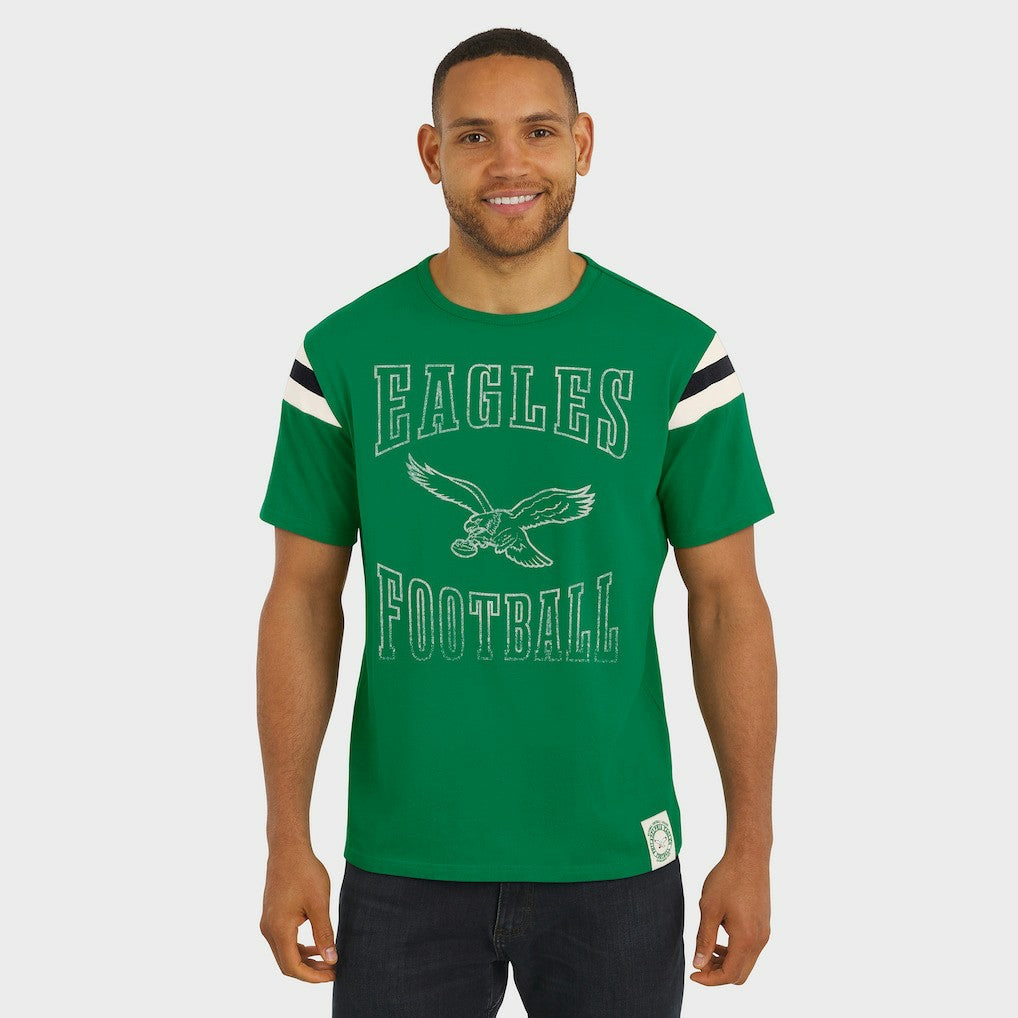 Philadelphia Eagles Darius Rucker Collection Distressed Throwback Shoulder Stripe T-Shirt - Kelly Green - Fanatics